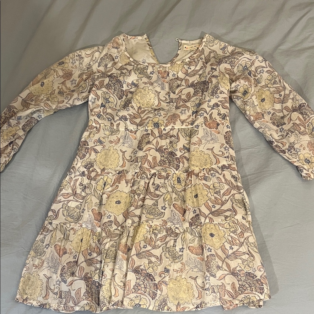 Roberta Roller Rabbit Girls' Floral Tiered Dress in Cream, Yellow and Brown